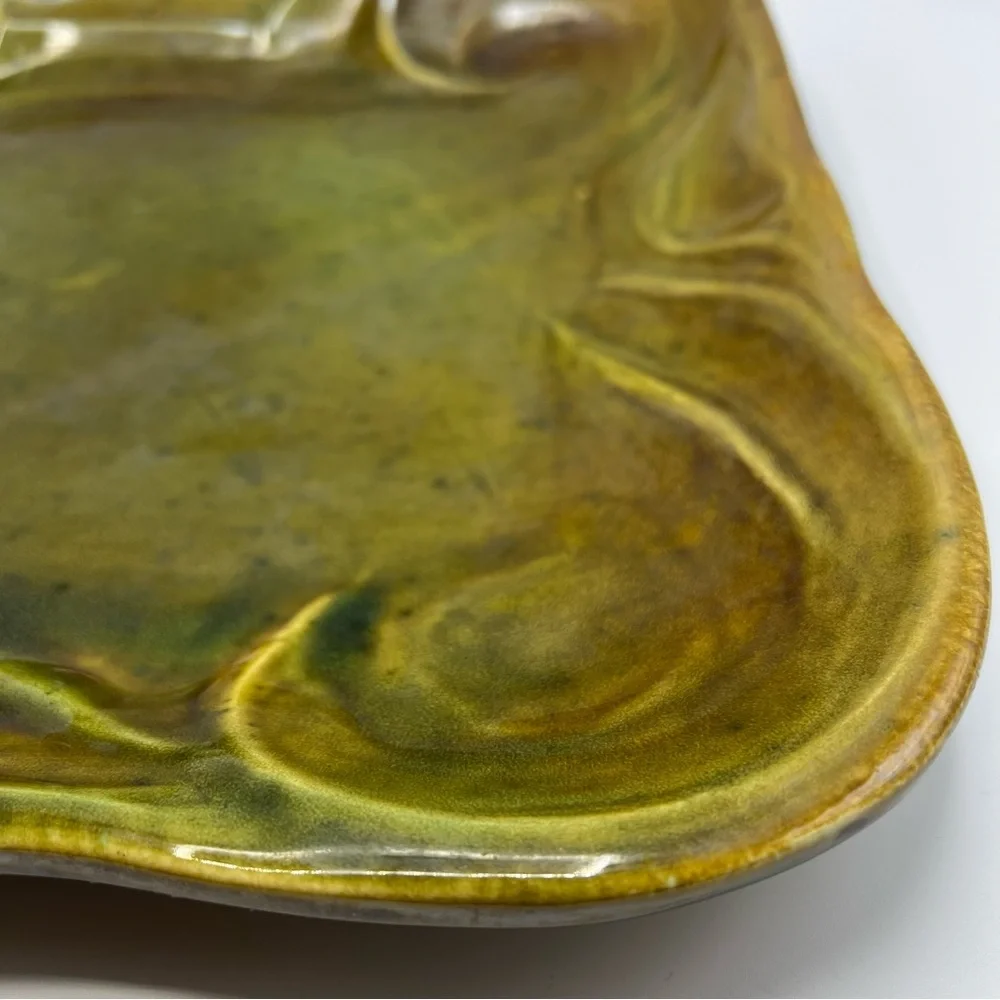 70s Green Heavy USA Pottery Serving Large Platter Makers Mark Absolutely Perfect